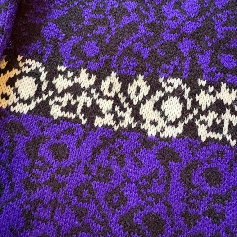 Vtg Patterned Cardigan Sweater Women's Buttons Purple Black 80s Bold Dopamine‎ M - Picture 2 of 8